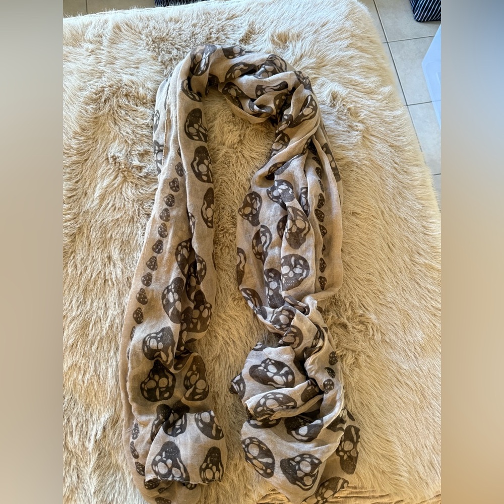 Skull Print Scarf in Tan and Brown
